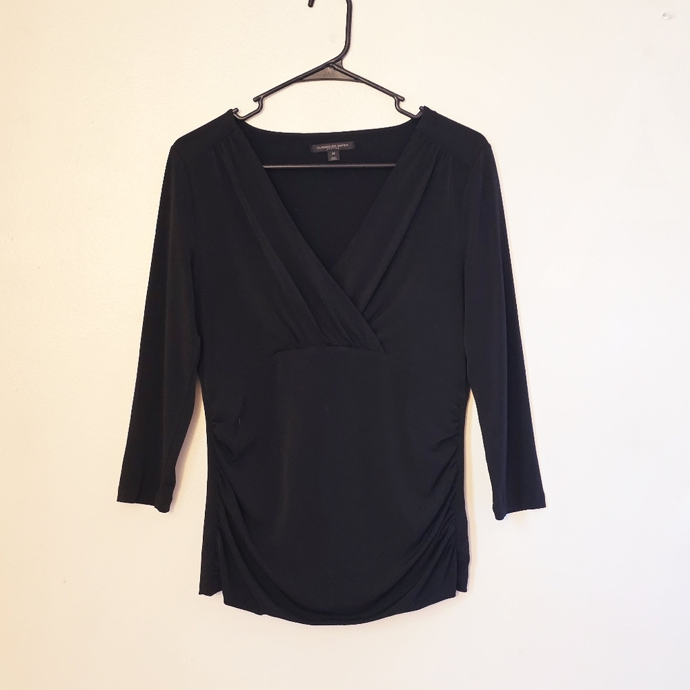 Classiques Entier Women's Medium Black V Neck 3/4 Sleeve Blouse